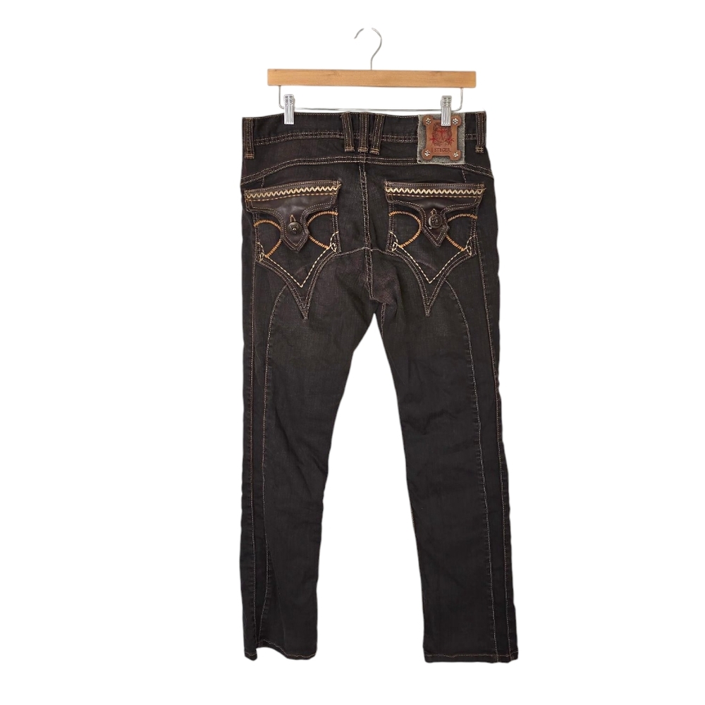 Vintage J Steger Jeans‎ Men 34x32 Blue Denim Straight Leg 90s Y2K Veni Vidi Vici